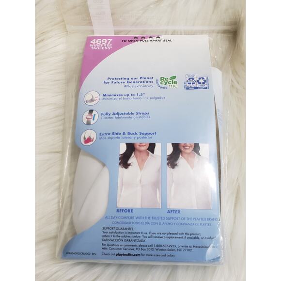 NEW PLAYTEX 18 HOUR SMOOTHING MINIMIZER BRA WHITE 40DDD STYLE 4697 WIREFREE - Picture 5 of 5